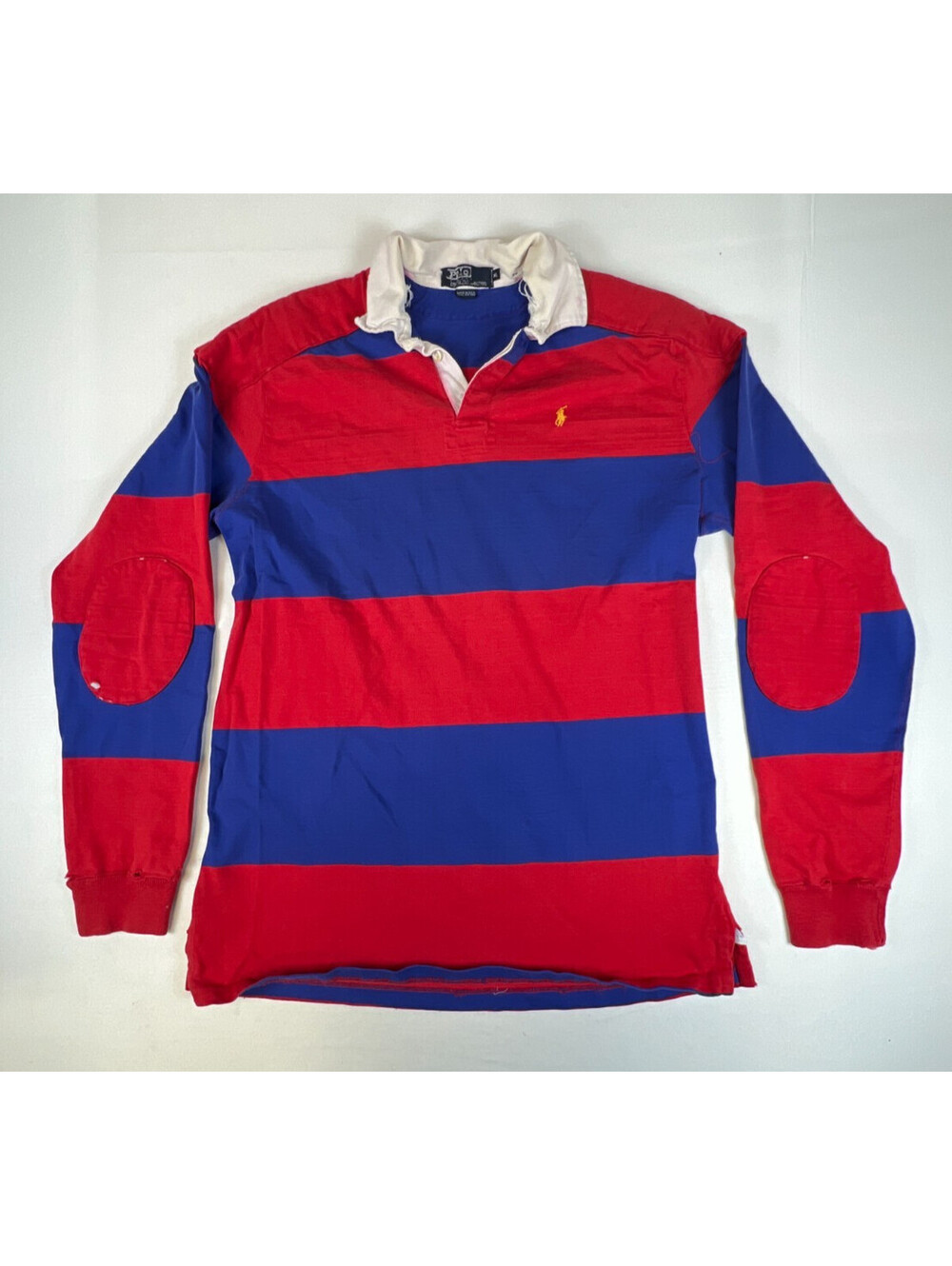 Vintage Polo Ralph Lauren Men XL Red Blue Striped Rugby Shirt USA